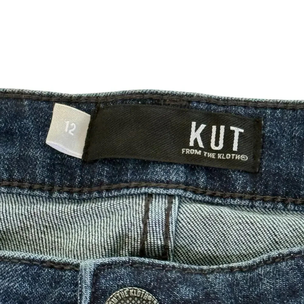 NEW KUT from the Kloth Catherine Boyfriend Jeans 12 Blue Dark Wash Distressed